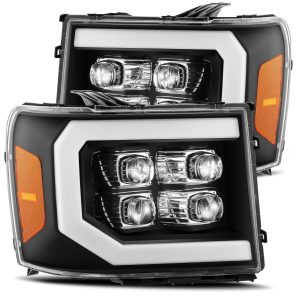 07-13 GMC Sierra LED Projector Headlights Plank Style Design Gloss Black w/ Activation light and Sequential Signal