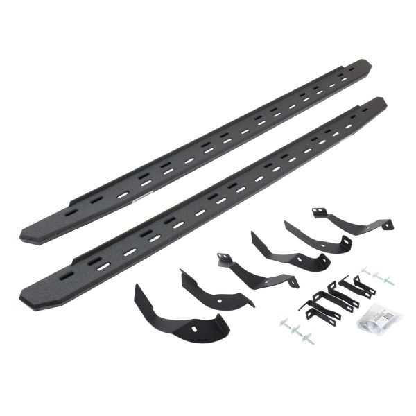Go Rhino 69605187ST - RB30 Slim Line Running Boards with Mounting Bracket Kit - Protective Bedliner Coating