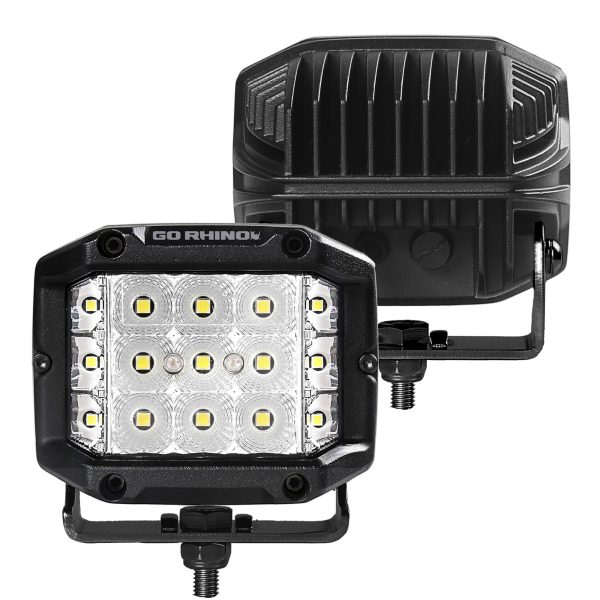 Go Rhino750300323FCS - Bright Series Lights - Pair of 4x3 Sideline Cube LED Flood Light Kit -  Black