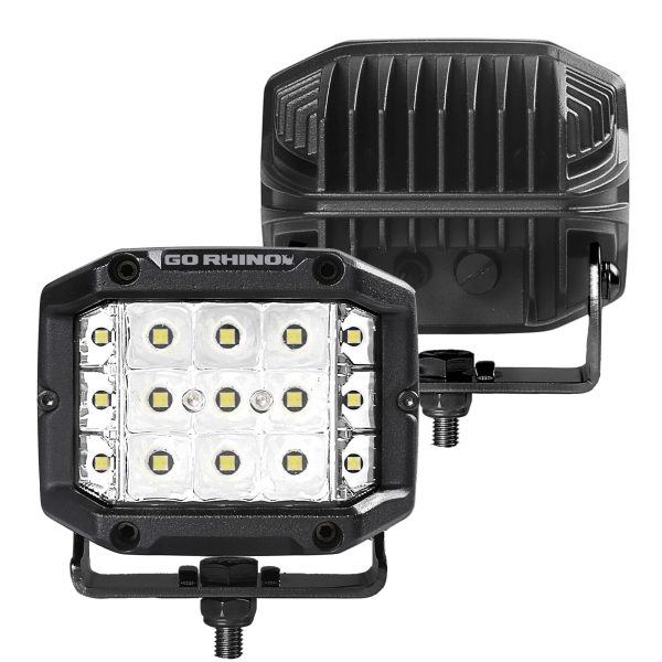 Go Rhino750300323SCS - Bright Series Lights - Pair of 4x3 Sideline Cube LED Spot Light Kit -  Black