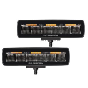 Go Rhino750600622FBS - Blackout Combo Series Lights - Pair of Sixline LED Flood Lights With Amber Accent -  Black