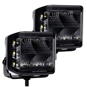 Go Rhino750700321FCS - Blackout Series Lights - Pair of 4x3 Cube LED Sideline Flood Light Kit -  Black