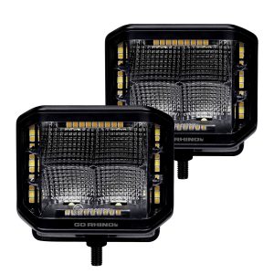 Go Rhino750700322FCS - Blackout Combo Series Lights - Pair of 4x3 Cube Sideline LED Flood Lights W/Amber -  Black