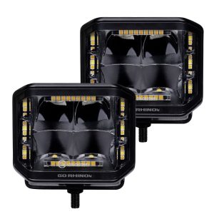 Go Rhino750700322SCS - Blackout Combo Series Lights - Pair of 4x3 Cube Sideline LEDSpot Lights W/ Amber -  Black