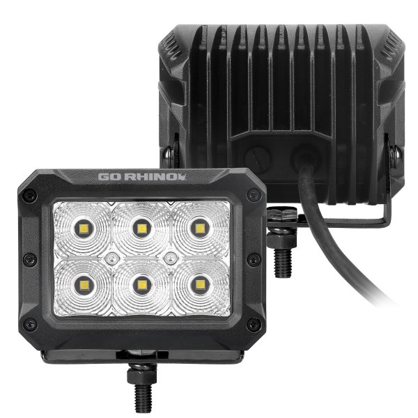Go Rhino753003023FBS - Bright Series Lights - Pair of 4x3 Rectangle LED Flood Light Kit -  Black