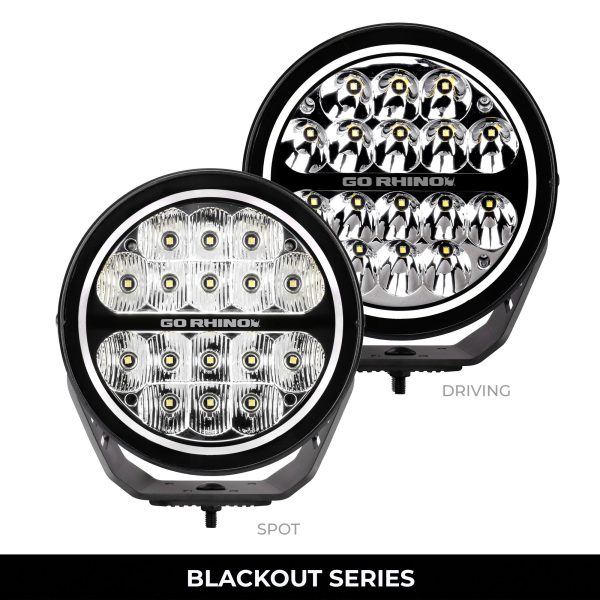 Go Rhino750800711DRS - Blackout Series Lights - 7" Round LED Driving Light With Daytime Running Lights -  Black