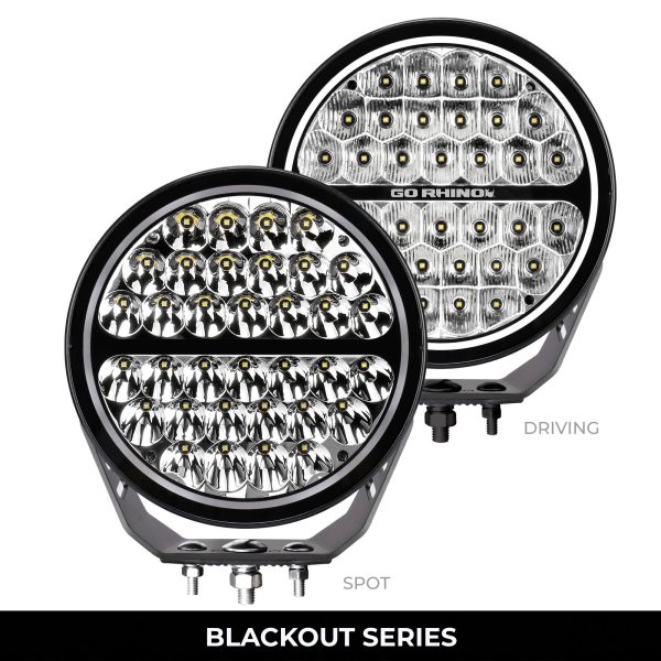 Go Rhino751700911SRS - Blackout Series Lights -9" Round Single LED Spot Light Kit W/Daytime Running Lights -  Black