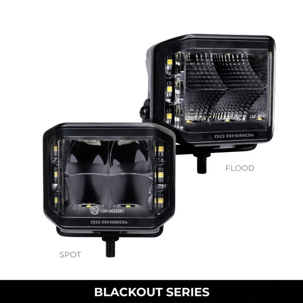 Go Rhino750700321SCS - Blackout Series Lights - Pair of 4x3 Cube LED Sideline Spot Light Kit -  Black