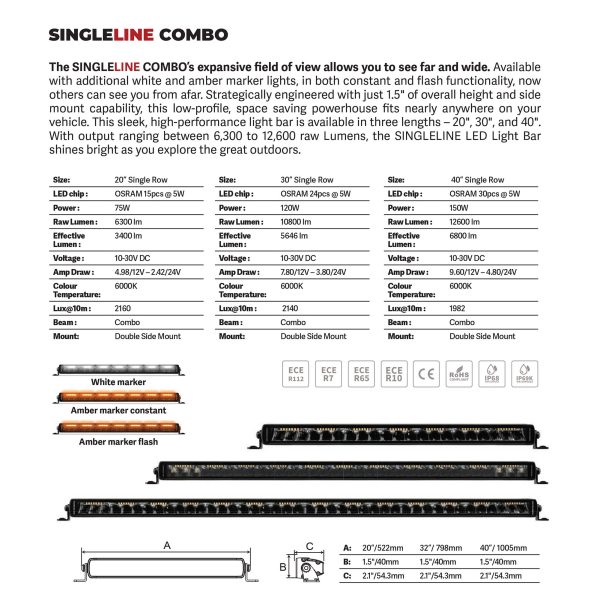 Go Rhino751653212CSS - Blackout Combo Series Lights - 31.5" Single Row LED Light Bar With Amber Lighting -  Black