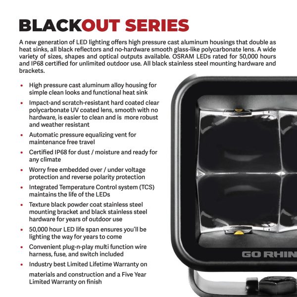 Go Rhino750300621FBF - Blackout Series Lights - Pair of Sixline LED Flood Light Kit - Flush Mount -  Black