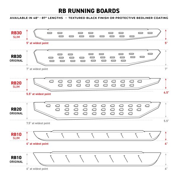 Go Rhino 69412973ST - RB20 Slim Line Running Boards With Mounting Brackets - Protective Bedliner Coating