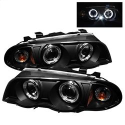 (Spyder) - 4DR Projector Headlights 1PC - LED Halo - Amber Reflector - Black - High H1 (Included) - Low H1 (Included)
