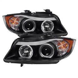 (Spyder) - 4DR Projector Headlights - LED Halo - Amber Reflector - Replaceable Eyebrow Bulb - Black - High H1 (Included) - Low H7 (Included)